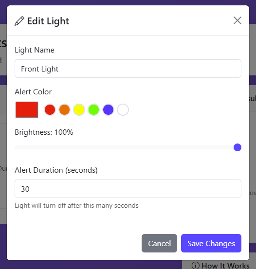 Edit light settings - name, color, brightness, duration
