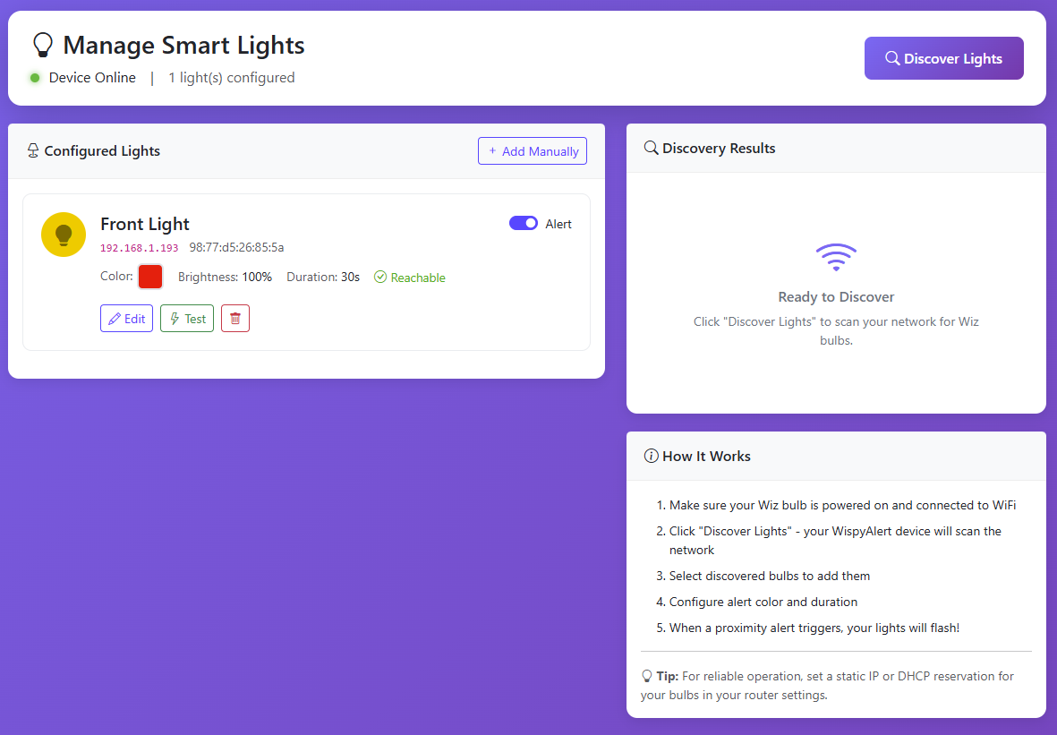 Configured light with test option